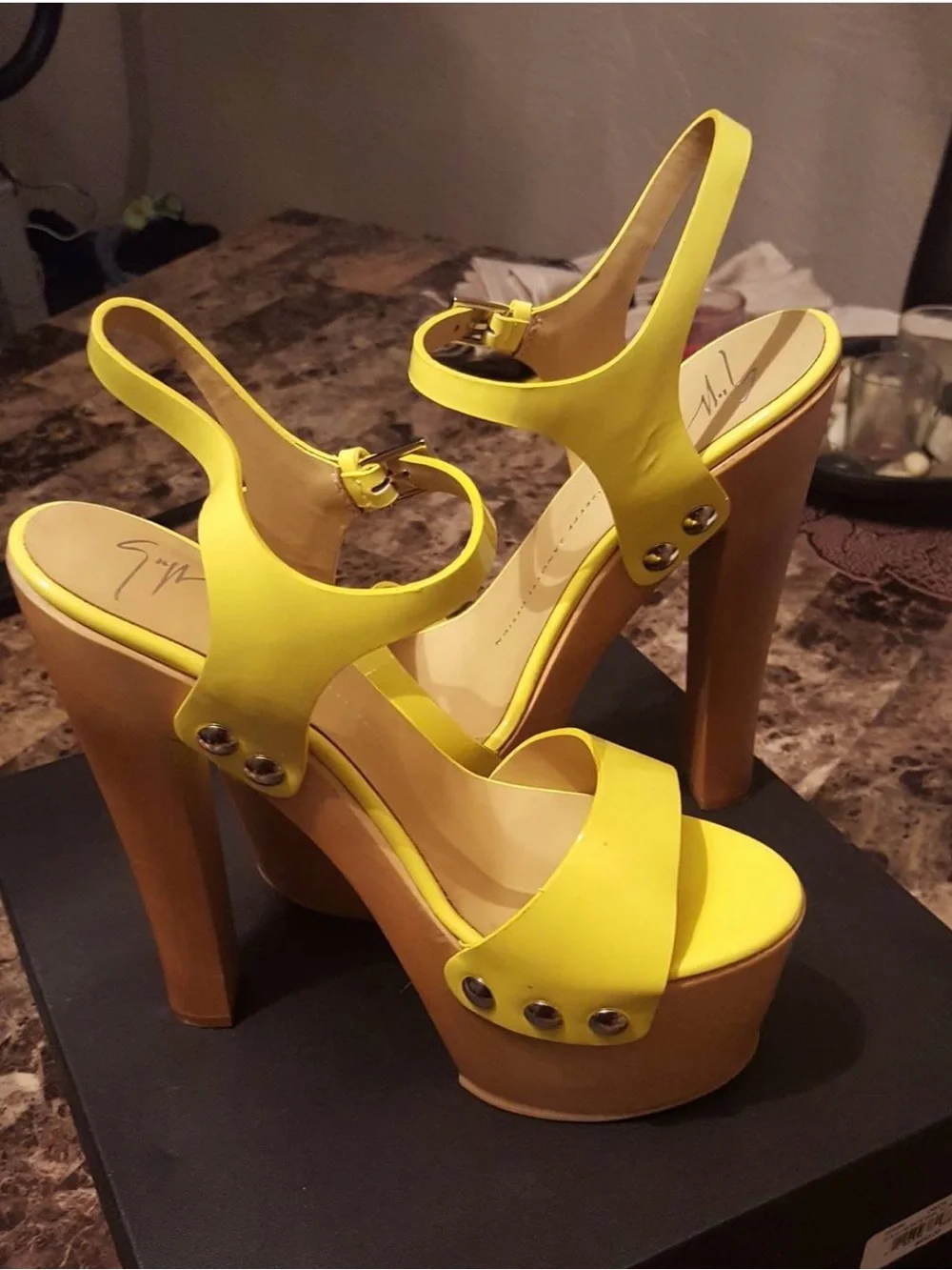 Yellow Platform Slingback Heels - Women's Statement Sandals