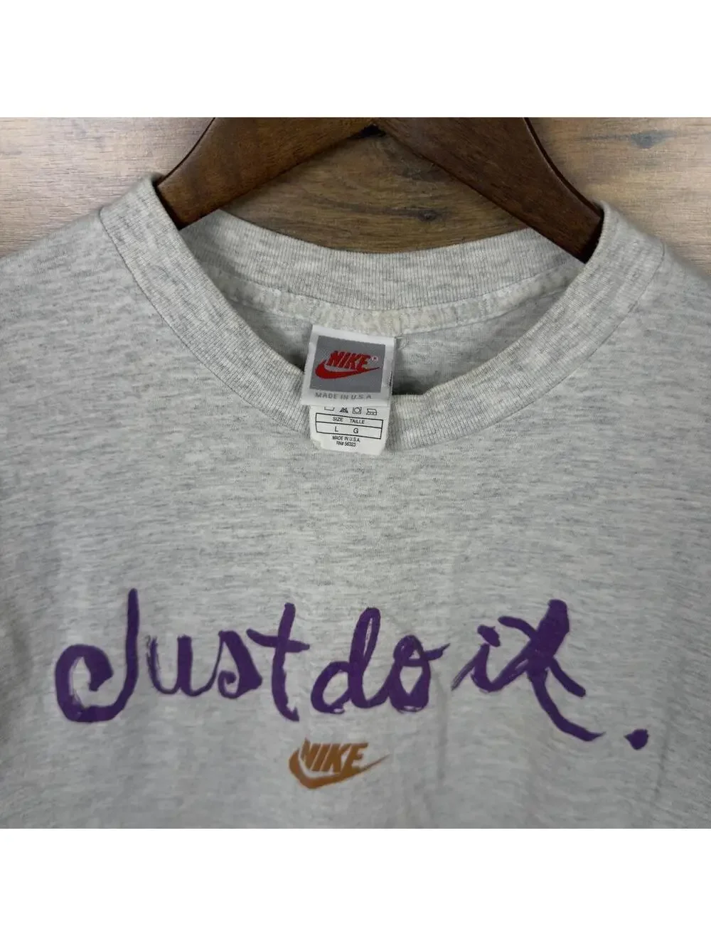 Vintage 90s Nike Just Do It T-Shirt Large Made in USA Gray Swoosh Spellout