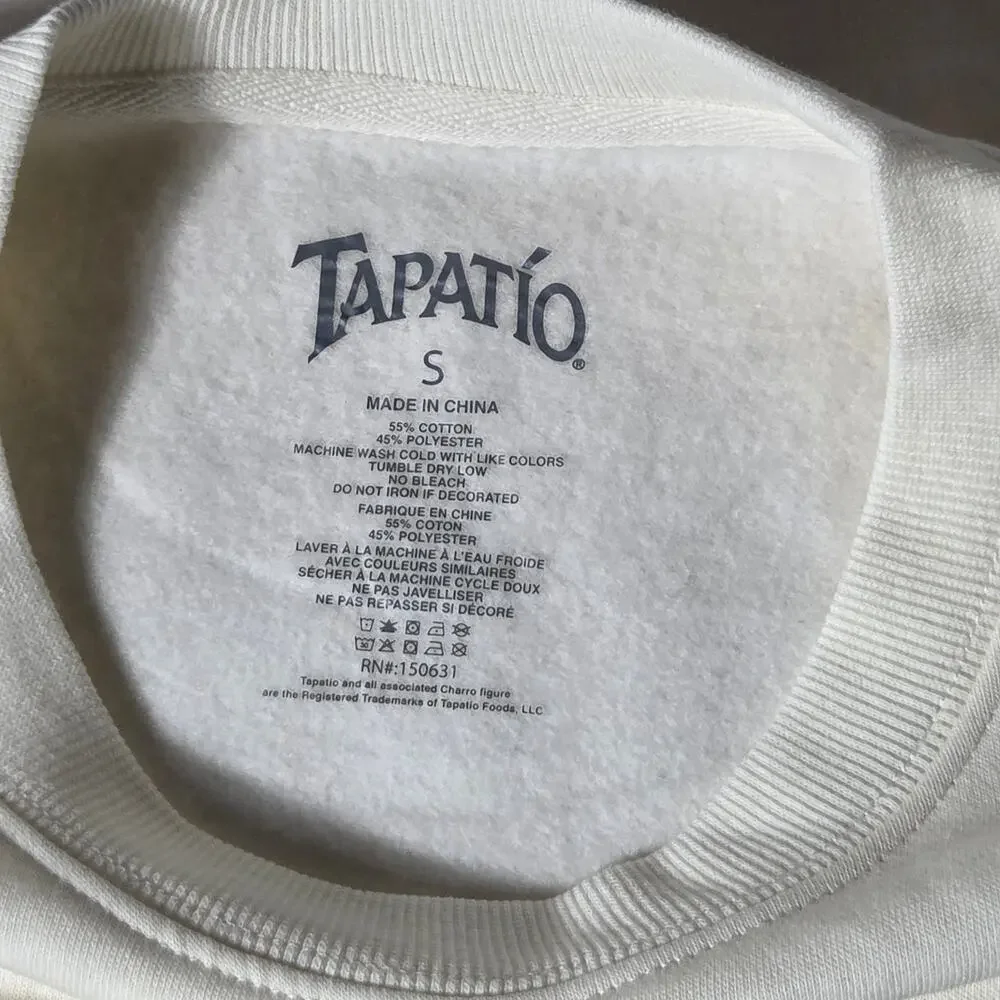 Tapatio Hot Sauce Salsa Picante Graphic Crewneck Sweatshirt Men's Small Cream