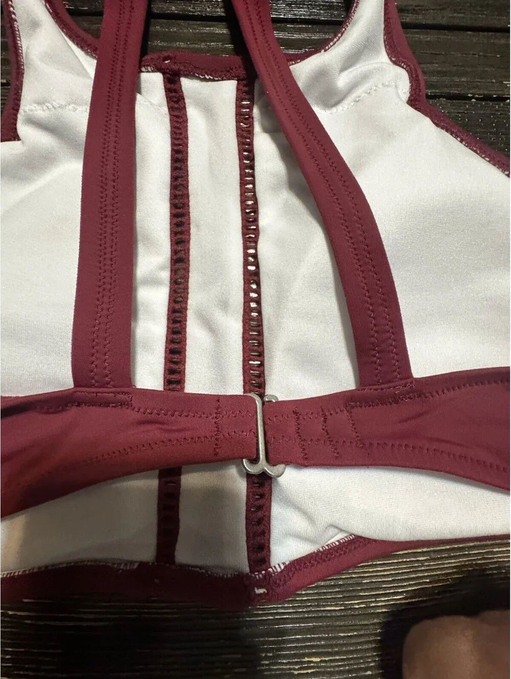 Rhythm Womens XL Burgundy High Neck Bikini Top Lined Ruched Swim Crop