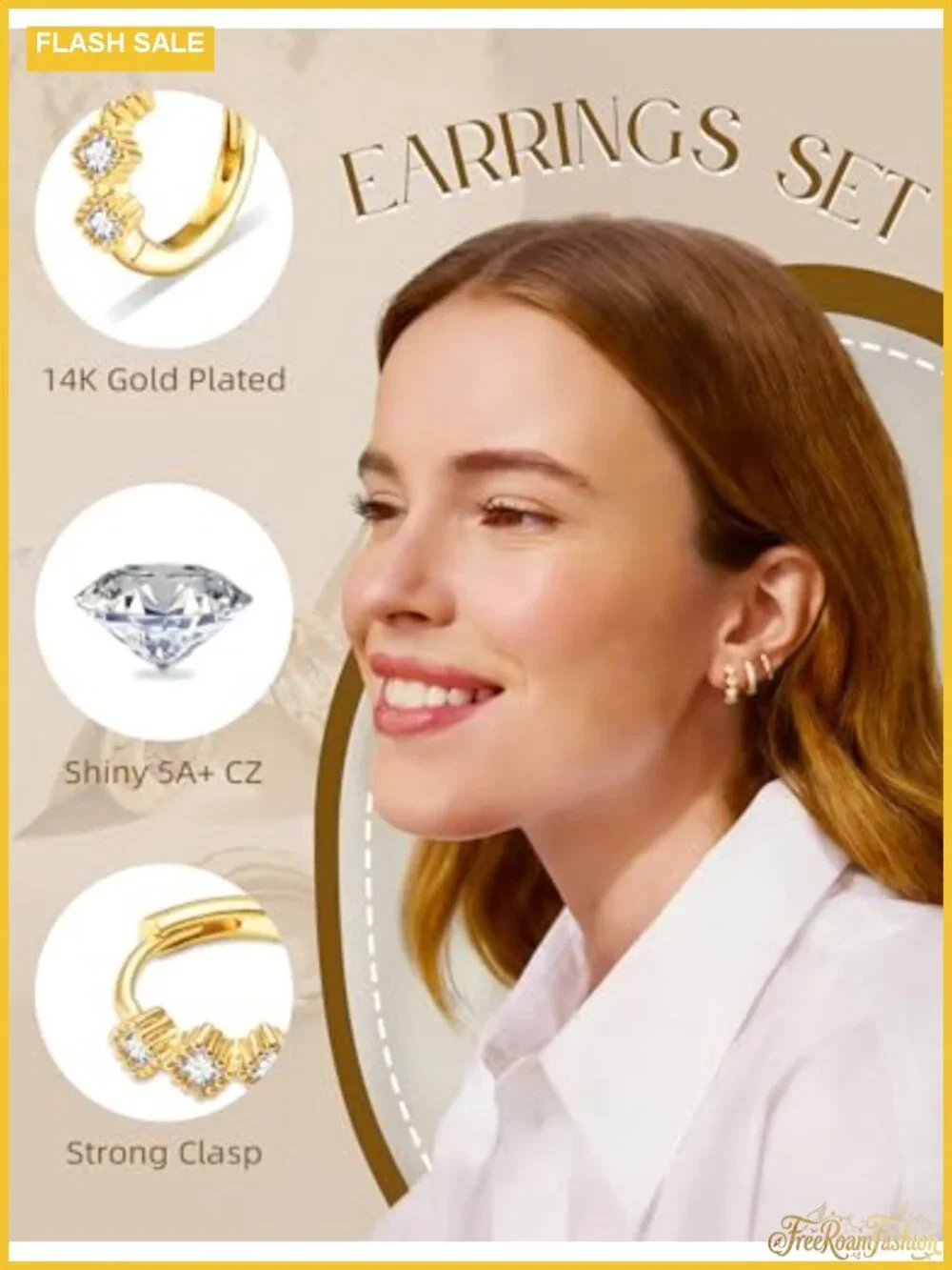 14K Gold Plated Chunky Huggie Hoop Earrings CZ Dangling Women