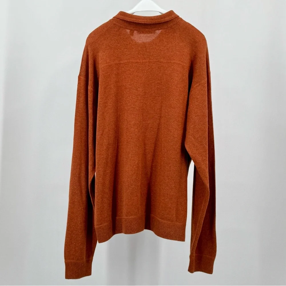 Cullen Rusty Orange Silk Cashmere Blend Knit Polo Sweater Size XL