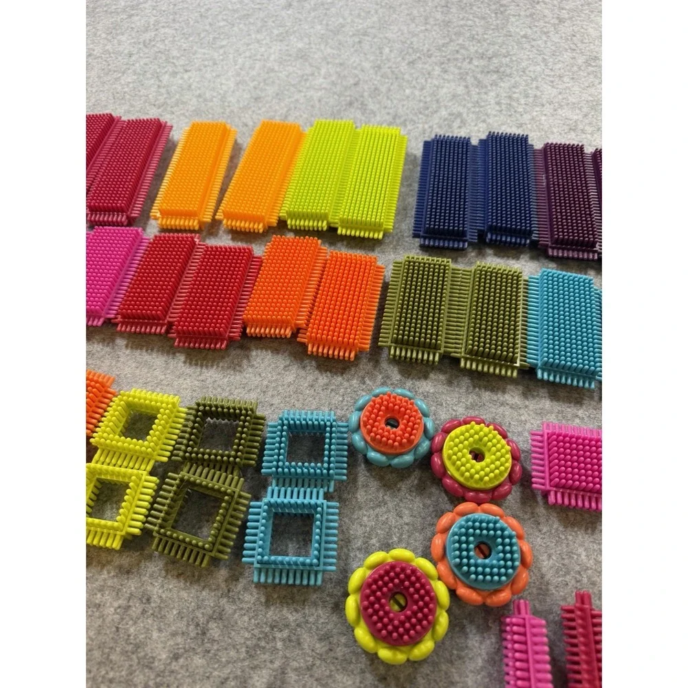 Bristle Blocks 62 Piece Building Toy Lot Colorful Assorted Shapes Wheels