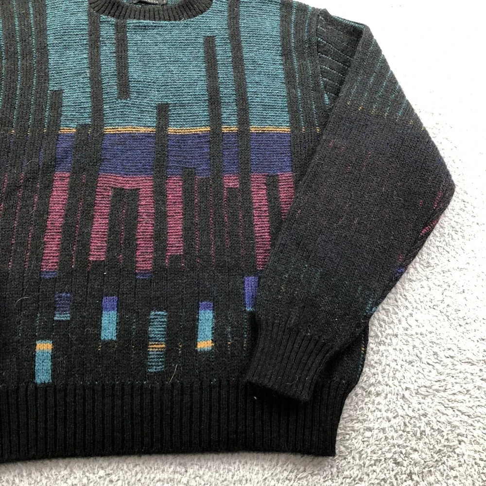 Vintage Jantzen Sweater Mens Large Black Geometric Knit Crewneck Pullover USA