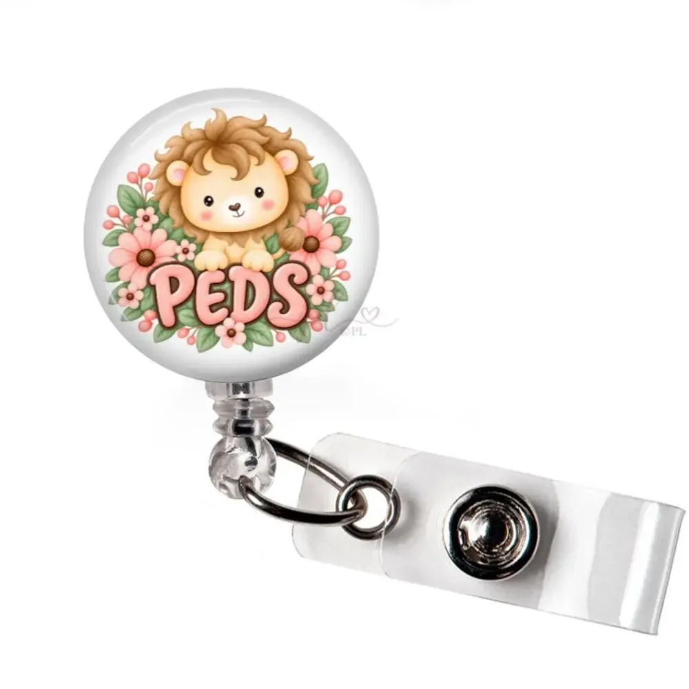 PEDS Nurse Badge Reel Pediatric Nurse RN Cute Lion Floral ID Holder Gift