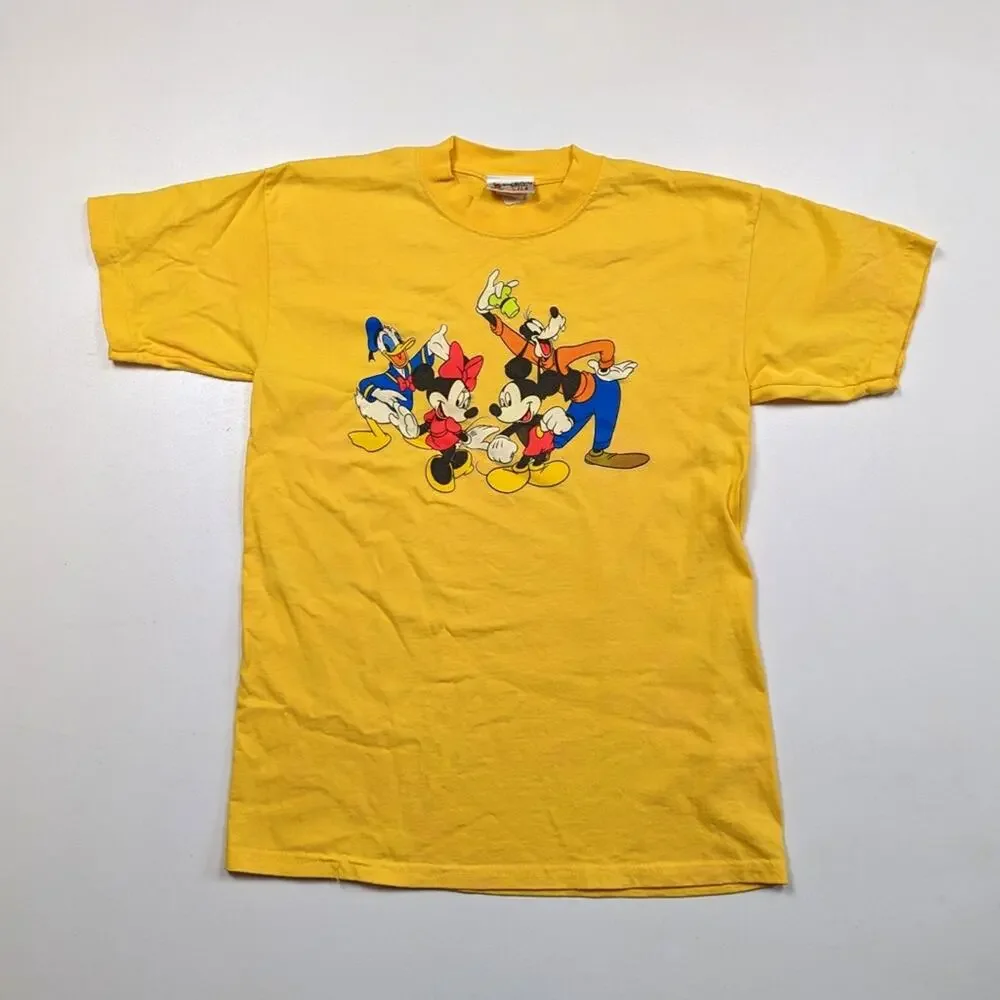 Vintage Disney World T-Shirt Kids Size XL Yellow Mickey Minnie Goofy Donald