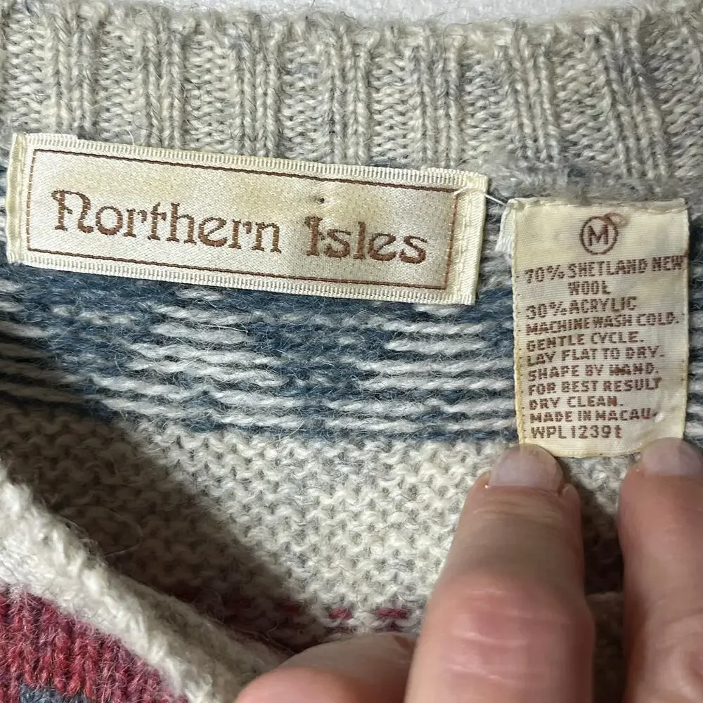 Northern Isles Sweater VTG Nordic Shetland Wool Acrylic Gray Blue Pullover M