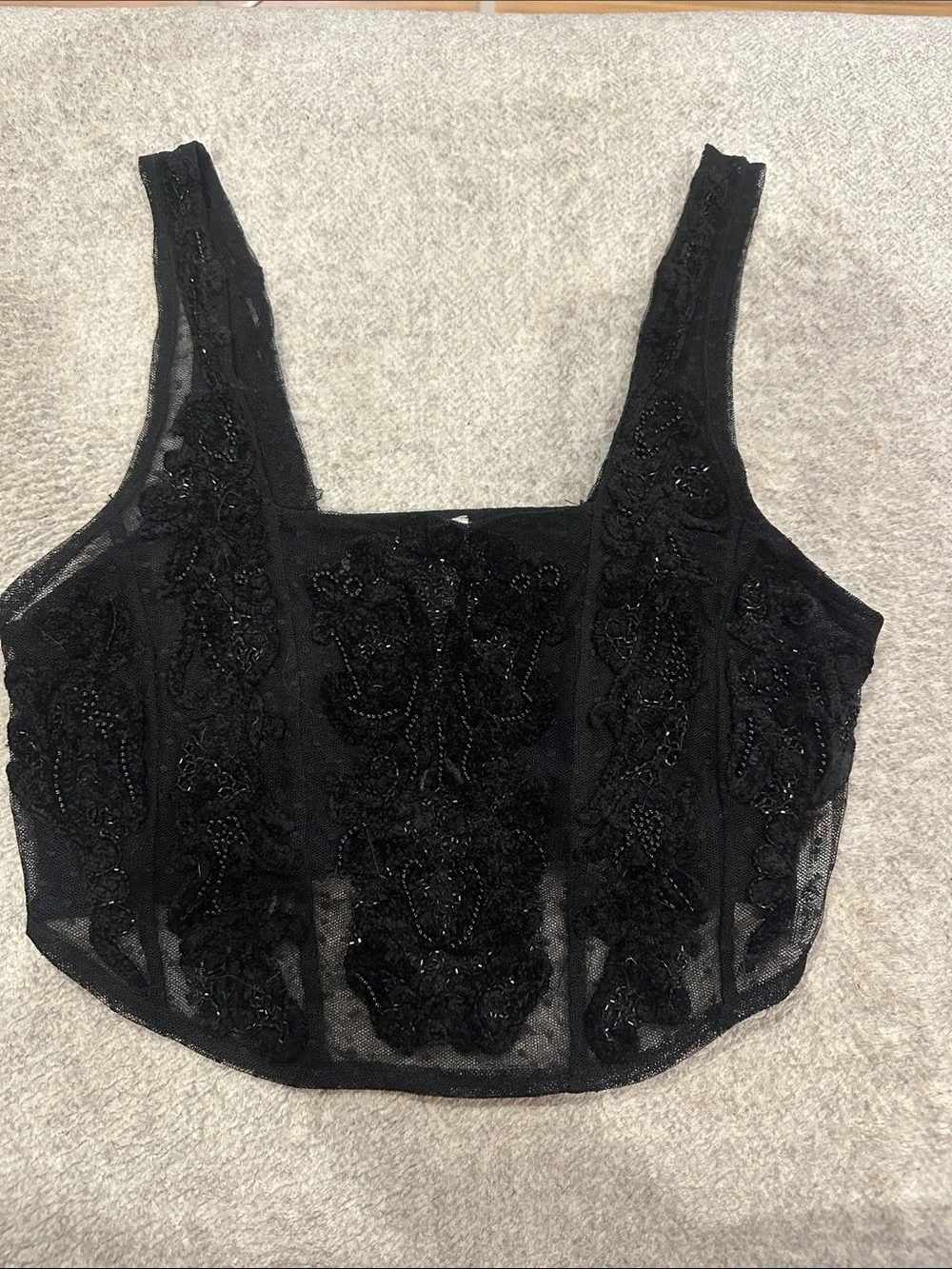 Free People Black Beaded Mesh Crop Top