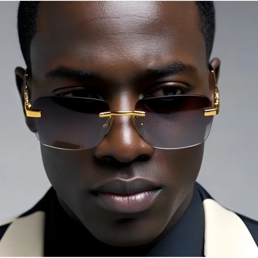 Men Women Sunglasses Rimless Hip Hop Black Lens Retro‎ Designer Shades Elegant