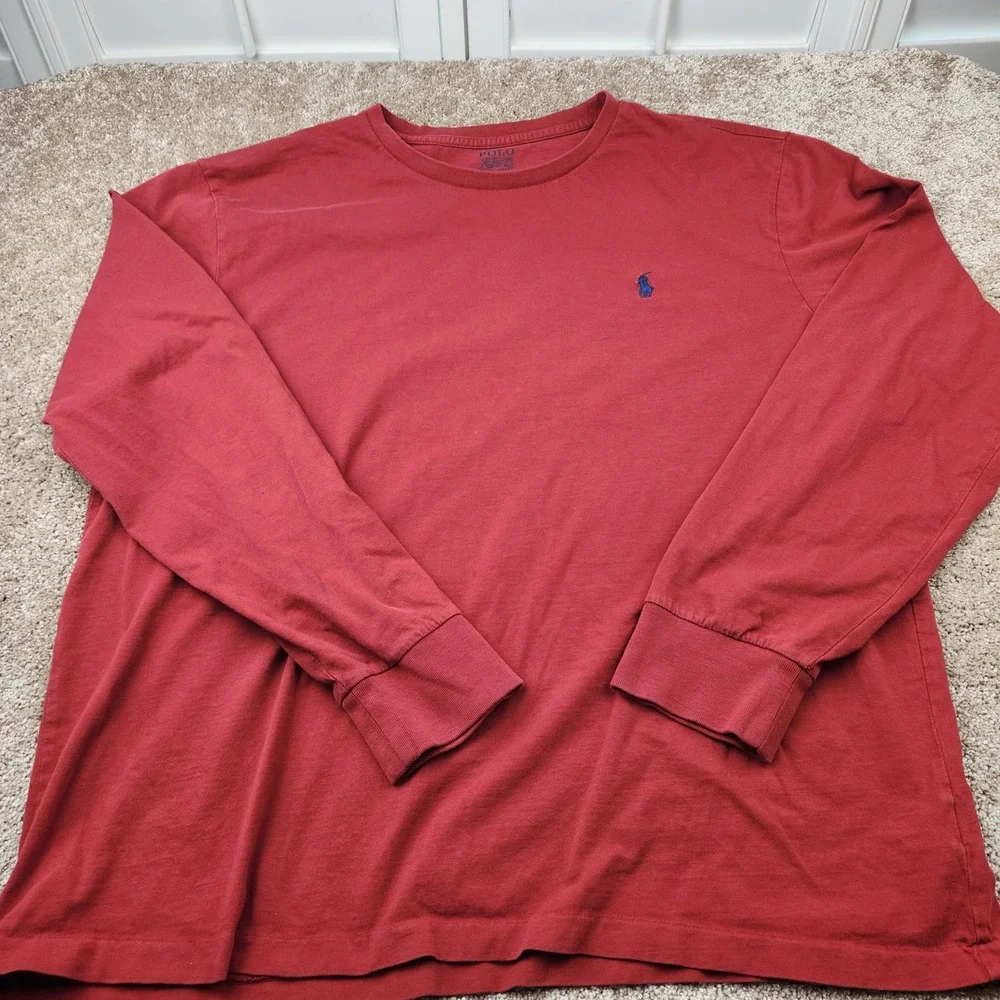 Polo Ralph Lauren Mens XL Red Long Sleeve Cotton T-Shirt Blue Pony Logo