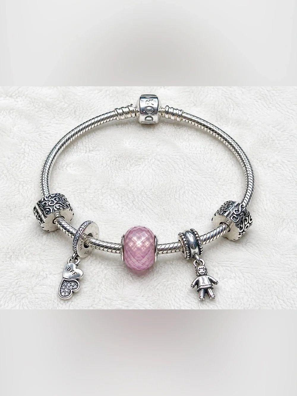 Authentic Pandora Moments Sterling Silver Bracelet & Charm Bundle — 19 cm / 7.5”