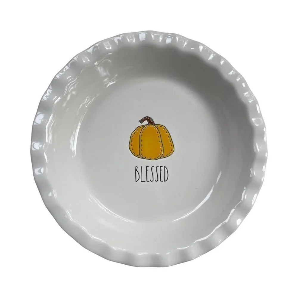 Rae Dunn Thanksgiving BLESSED Pie Plate with Pumpkin NWOT