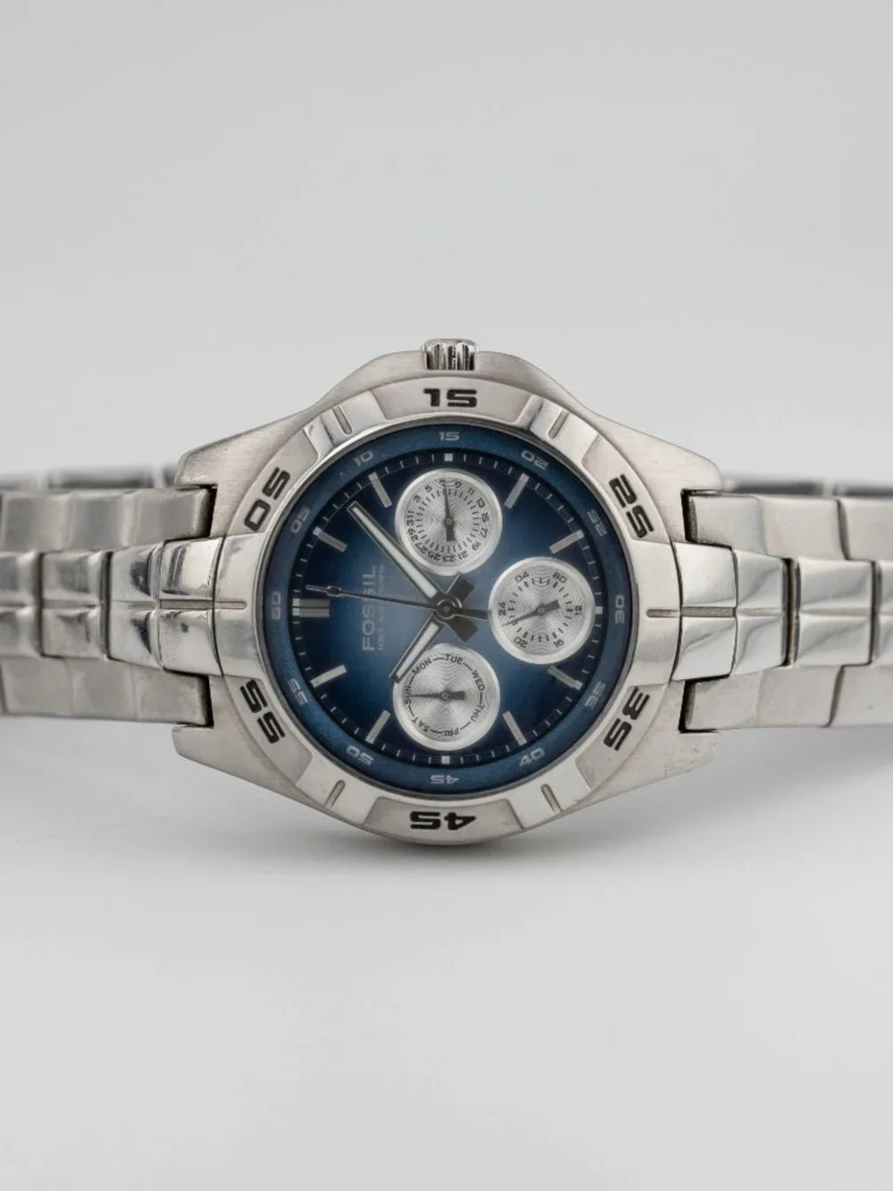 FOSSIL Blue BQ-9270 Multifunction Steel Quartz Analog Men's Watch New Battery