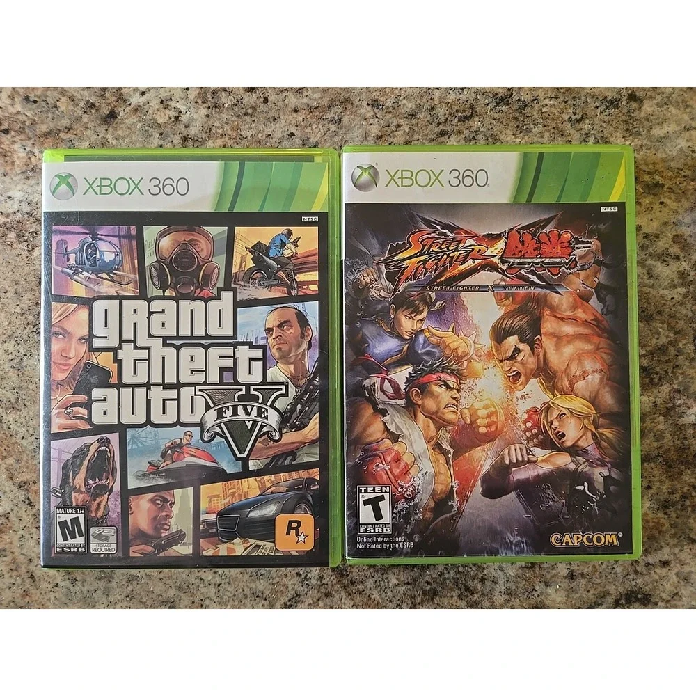 Video Game Lot Of 2 Xbox 360 Grand Theft Auto 5 Street Fighter X Tekken V Vs Cib