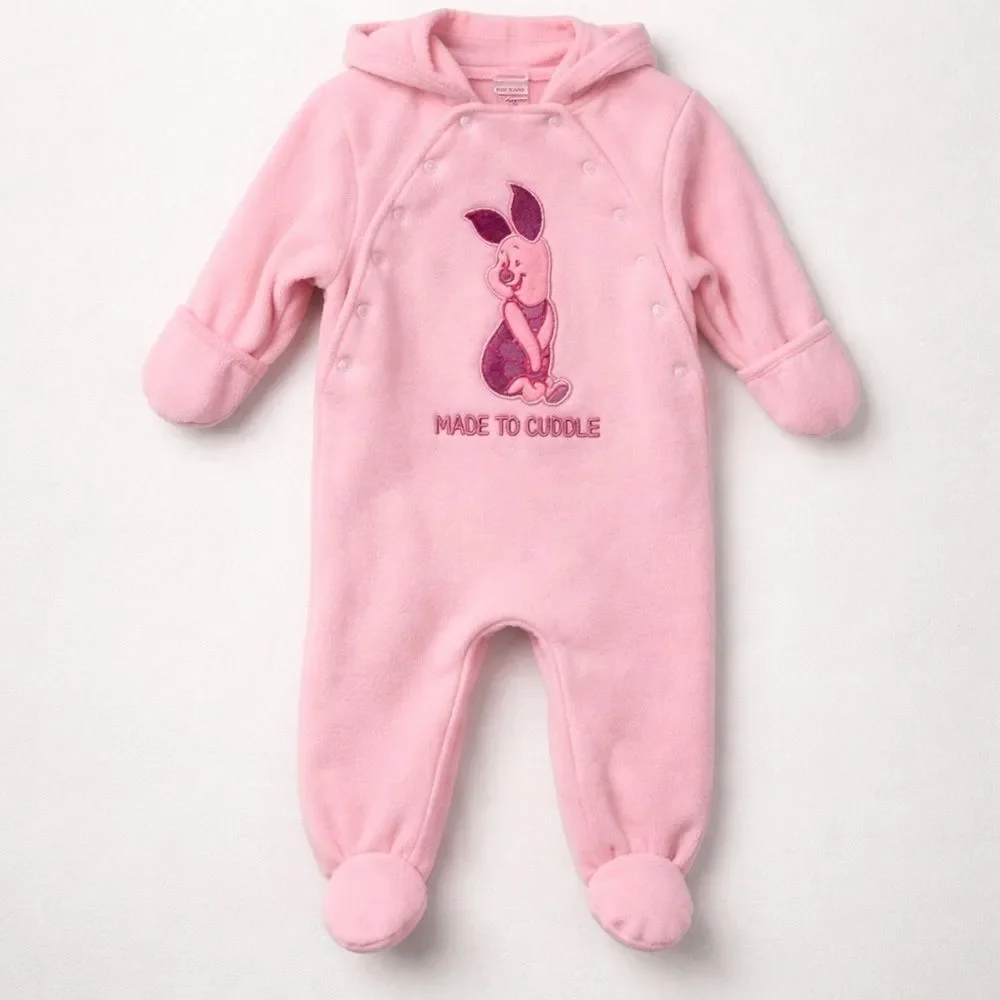 Disney Baby Pink Fleece one piece/snowsuit size 3-6 months EUC