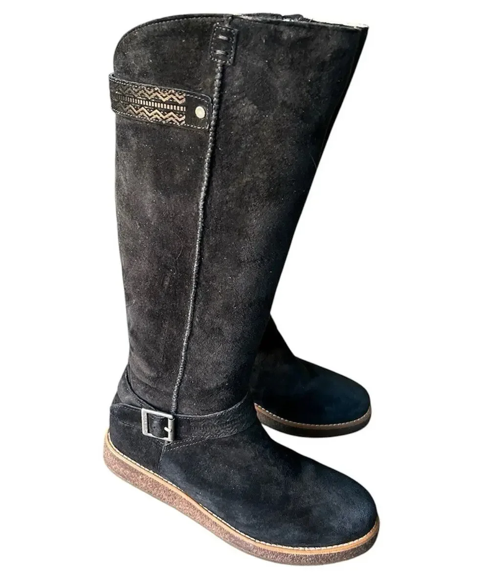 UGG Gellar Tall Boots Womens 7 Black Sheepskin Lined Suede Leather 1013196