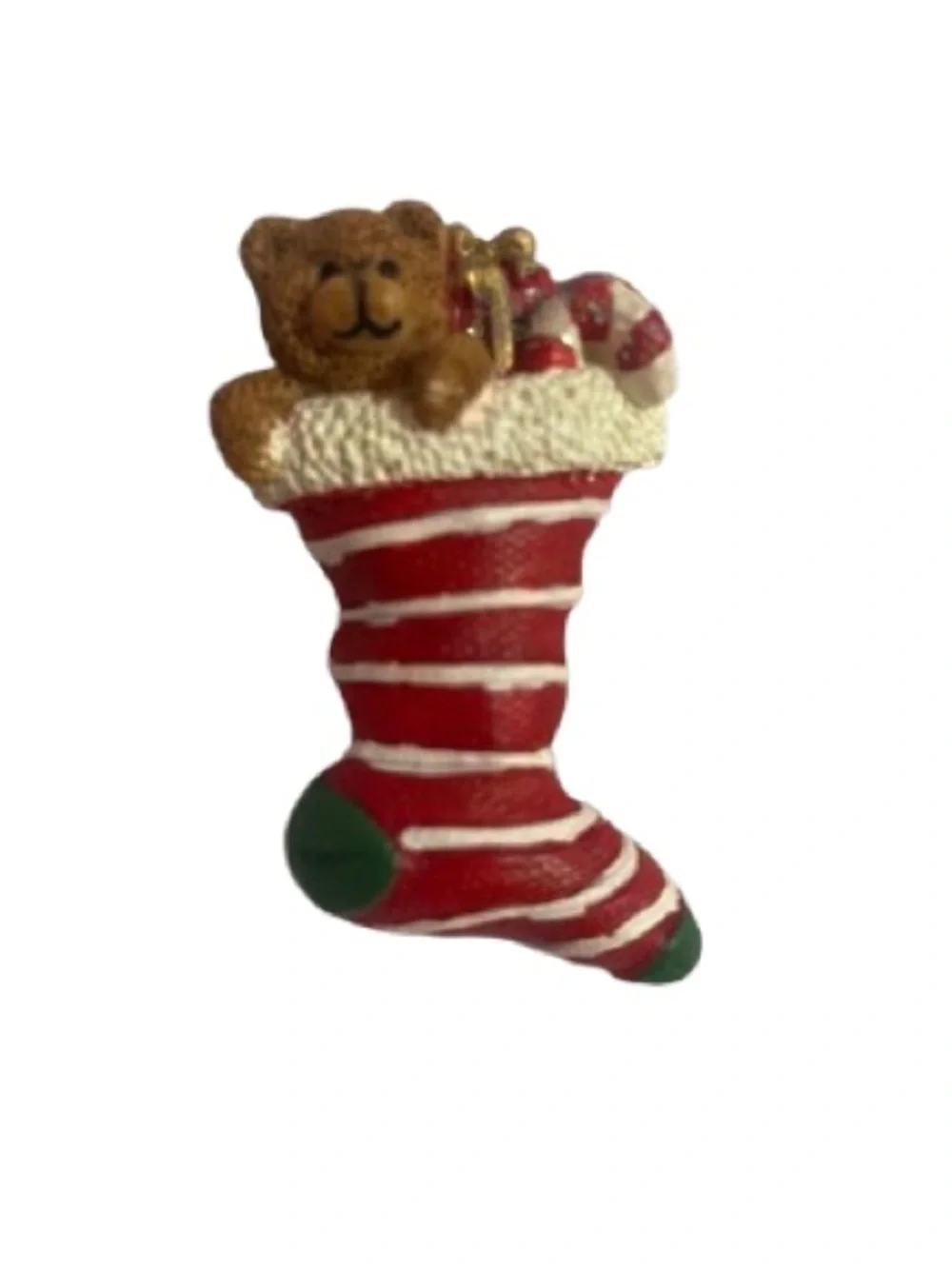 Vintage Festive Teddy Bear Christmas Stocking Brooch