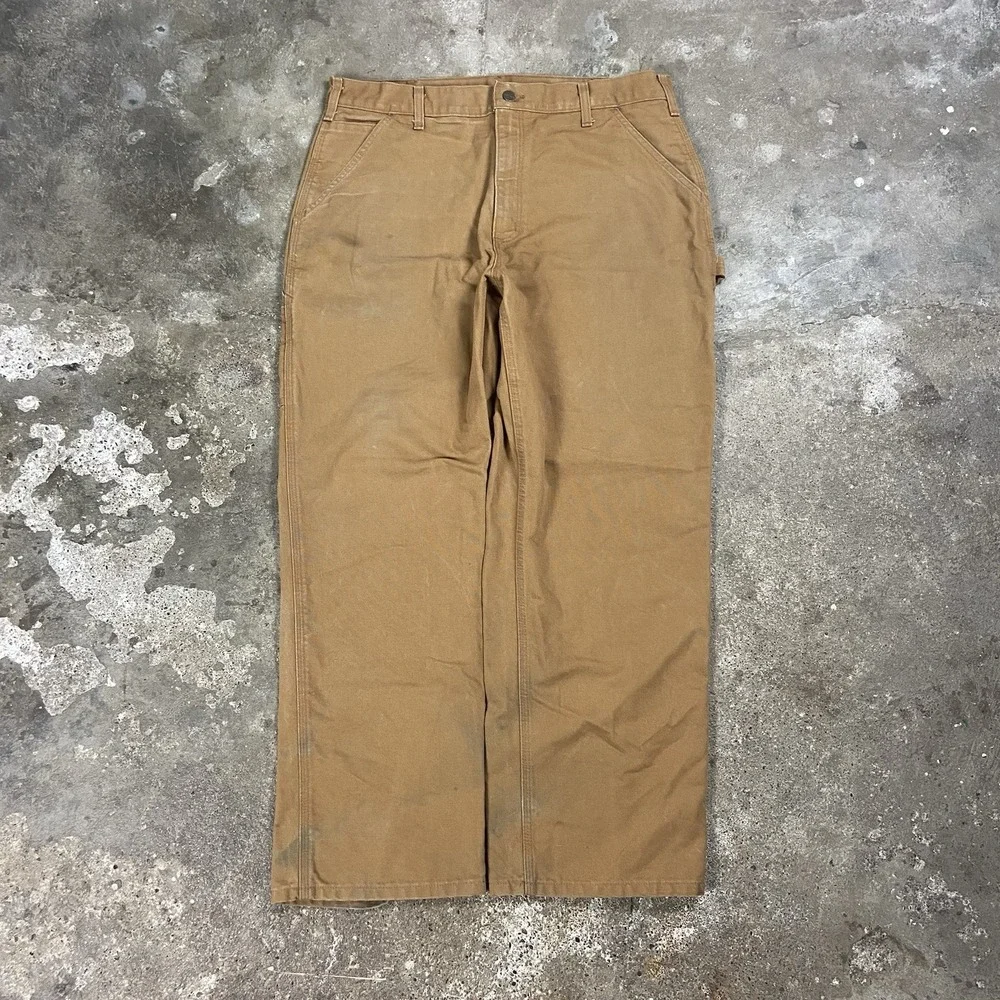 Carhartt Washed Duck Dungaree Size 36x30 Brown Utility Work Wear Pant B11 BRN