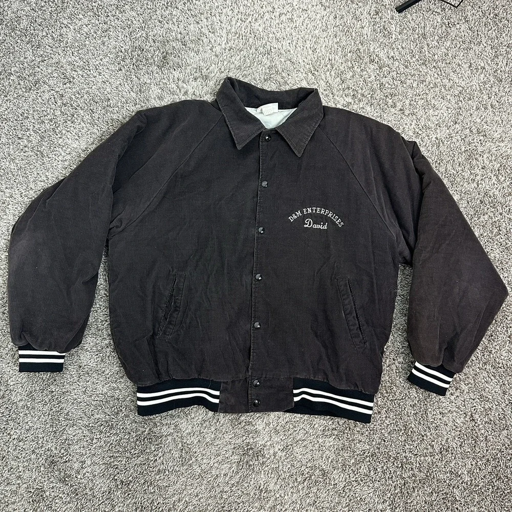 VINTAGE 90s Hartwell‎ Lined Corduroy Jacket L Brown Embroidered USA Retro