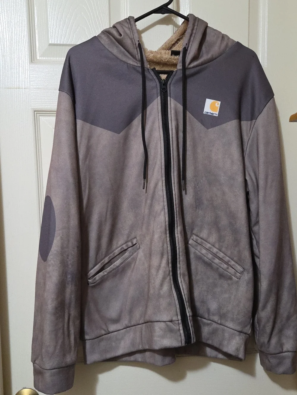 Carhartt Gray/Green Hooded Zip-Up Jacket with Sherpa Lining