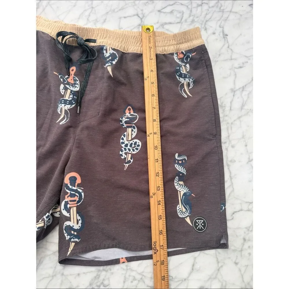 Roark XL Men's Charcoal Gray Snake Print Swim Trunks
