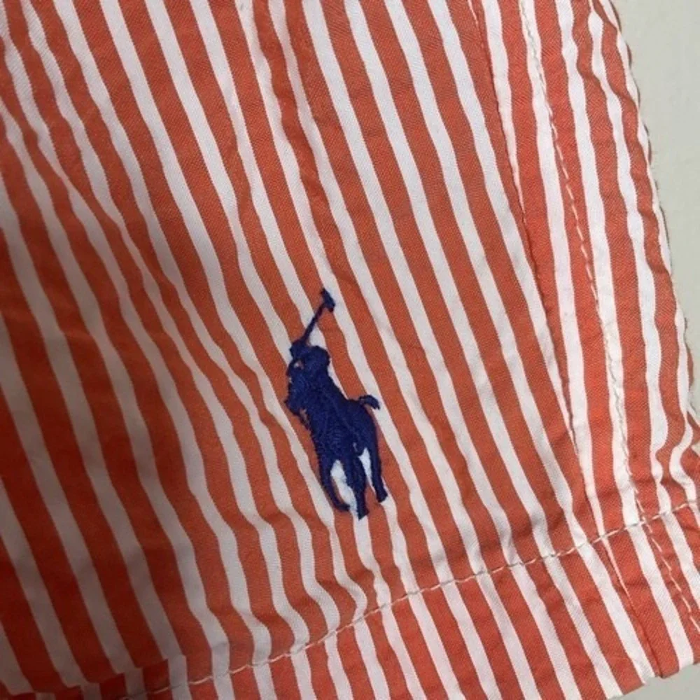 VTG Polo Ralph Lauren‎ Swimwear White/Pink Striped Swimming Shorts Men 2XL China