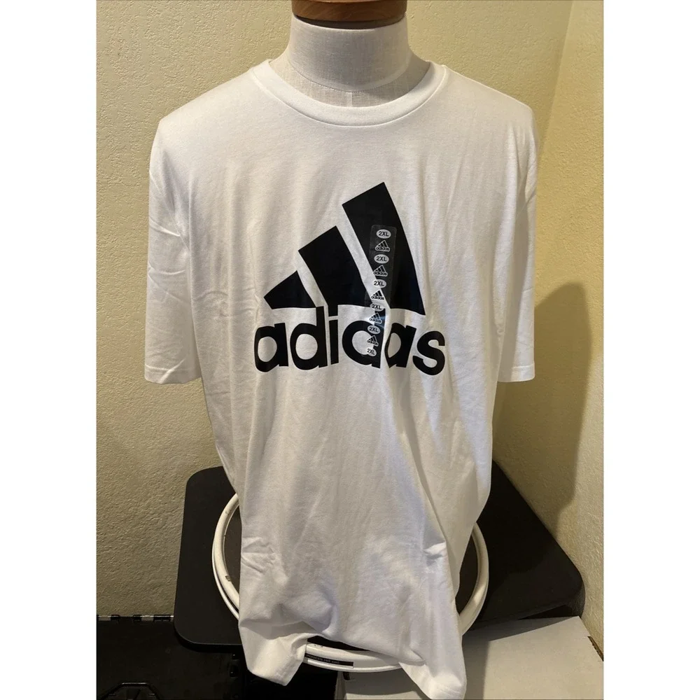 Adidas Mens T-Shirt White Graphic Spellout IC9349 Sz 2XL Short Sleeves NEW