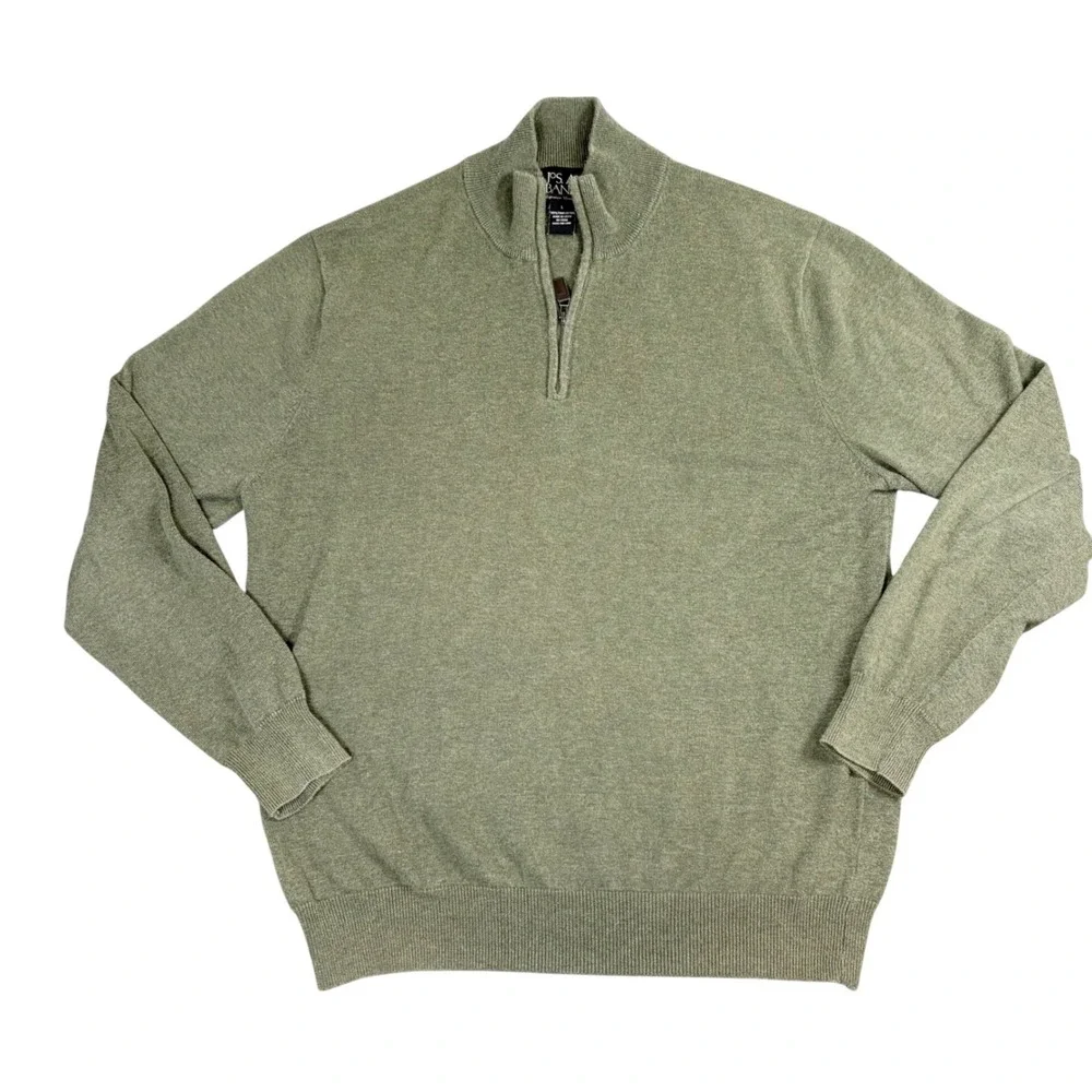 Jos A Bank Signature Collection Mens Large Sage Green 100% Pima‎ Cotton 1/4 Zip