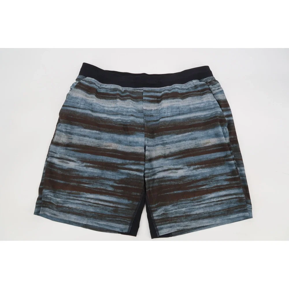 Lululemon Pace Breaker Shorts Mens XL Blue Brown Abstract Stripe Lined Active 9