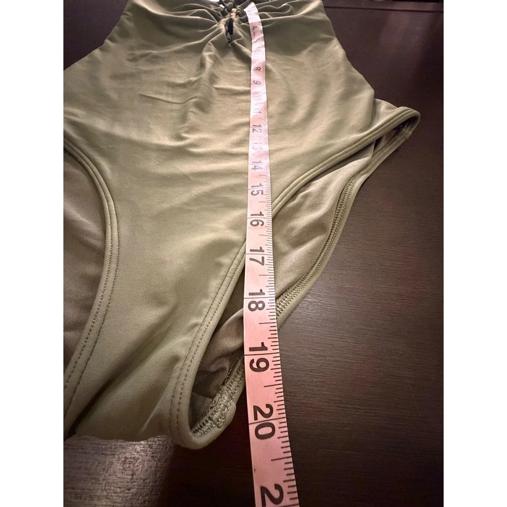 Aerie Olive Green Halter One Piece Swimsuit Ruched Beaded Keyhole Size S