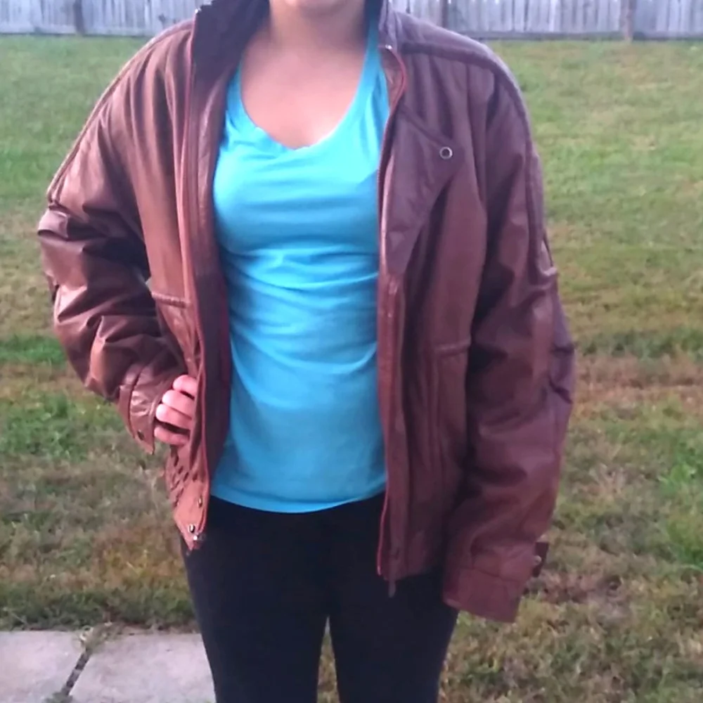 Men's brown leather‎ weathered jacket dad core