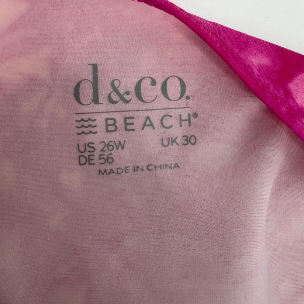 Denim & Co Beach Womens 26W Pink Tie Dye Swim Dress Ruched Sweetheart One Piece