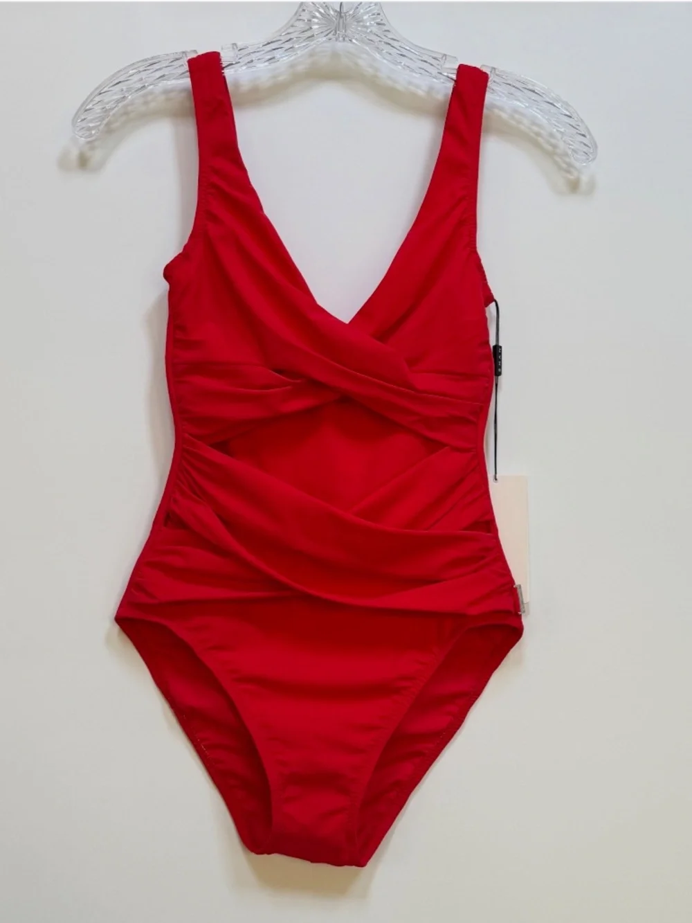 SHAN Red Plunging V-Neck Cross-Over Waist One Piece Swimsuit New With Tags US6