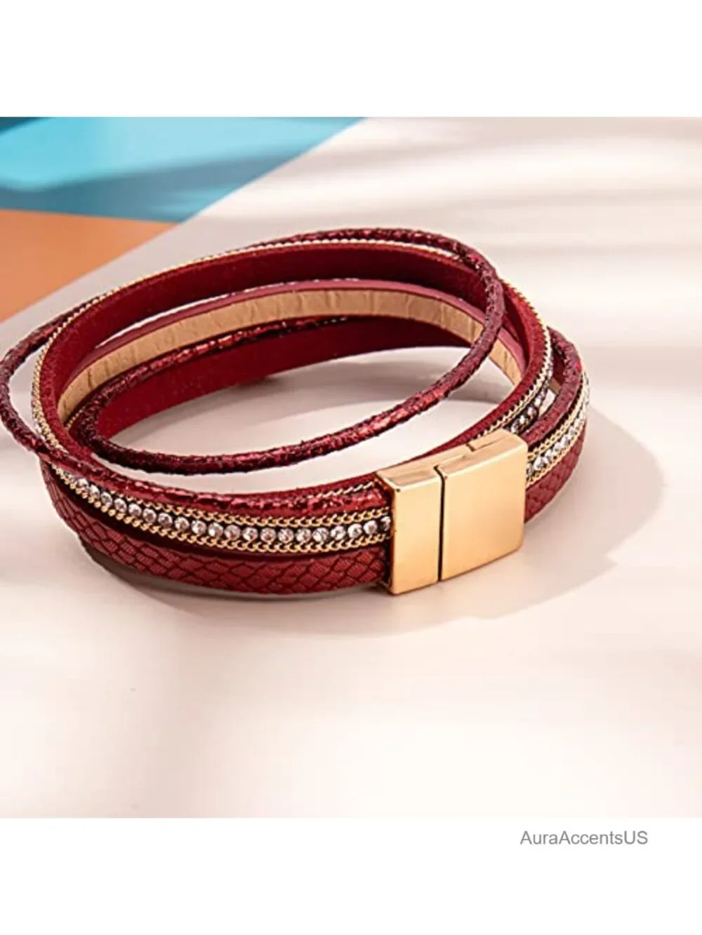 Genuine Leather Wrap Bracelet Bohemian Druzy CZ Chunky Cuff