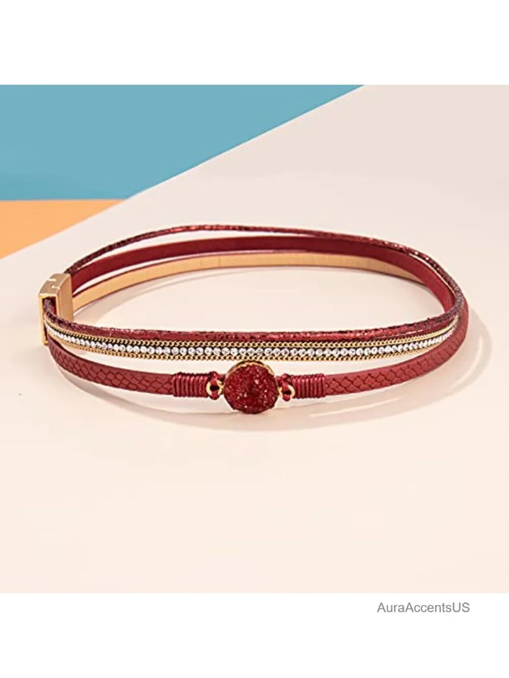 Genuine Leather Wrap Bracelet Bohemian Druzy CZ Chunky Cuff