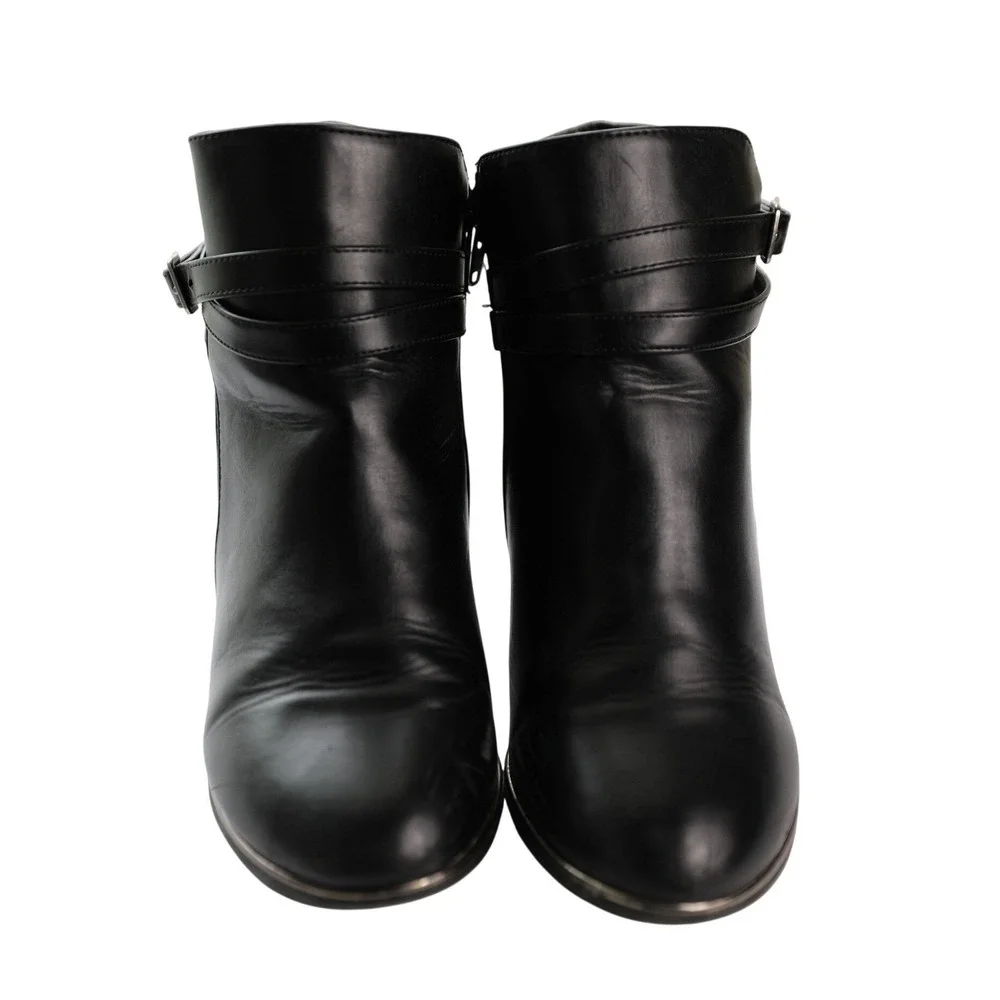 Steve‎ Madden Chrissy Black Wedge Ankle Boots Buckle Strap Mixed Media Size 6M