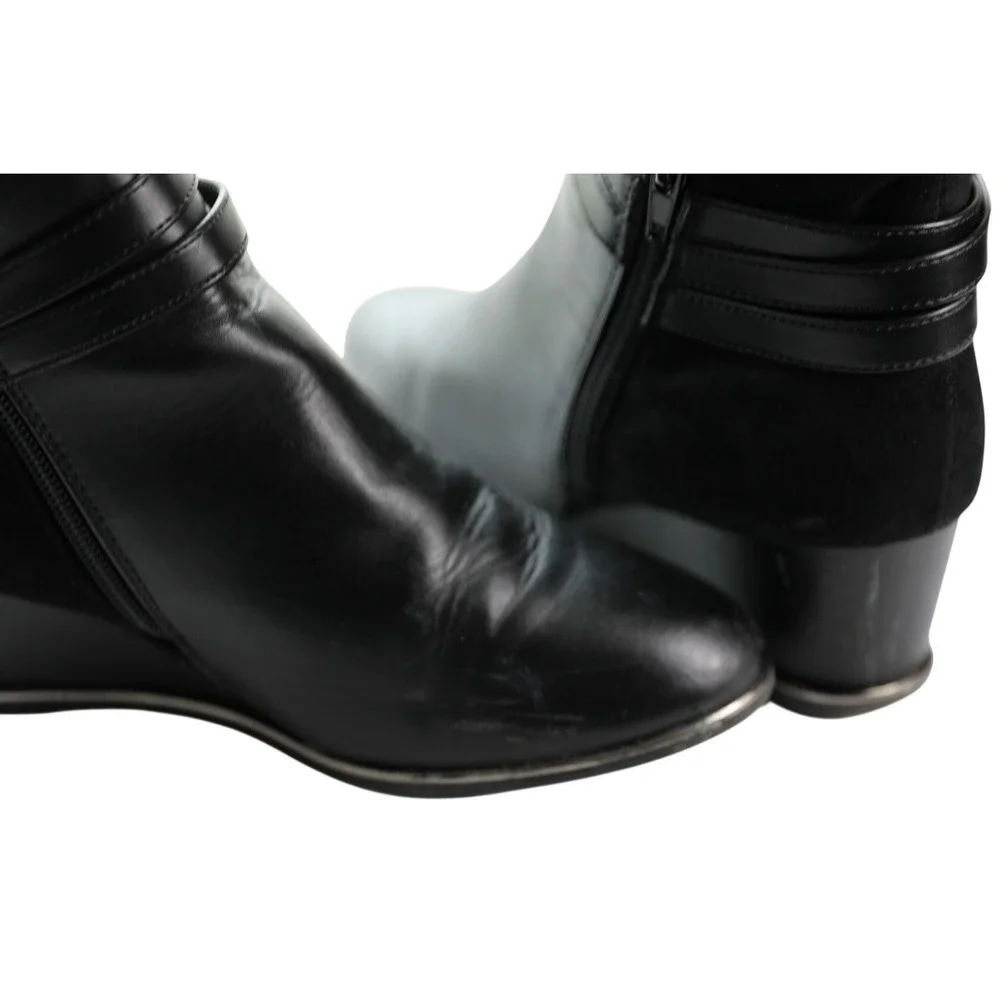Steve‎ Madden Chrissy Black Wedge Ankle Boots Buckle Strap Mixed Media Size 6M