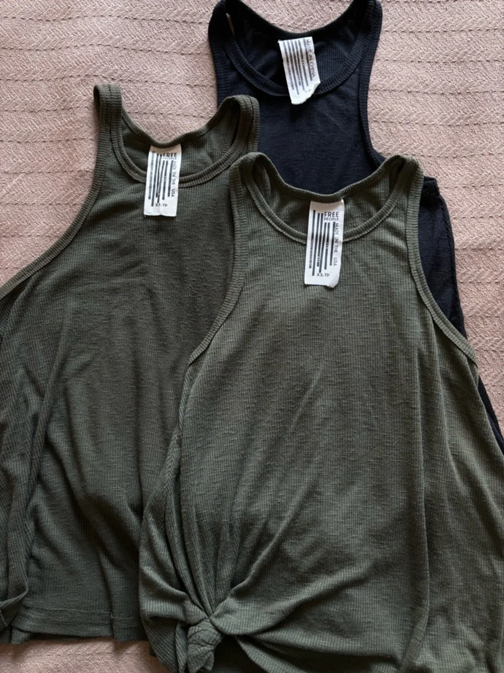 Free People Ribbed Tank Tops in Olive and Black - Knot Front