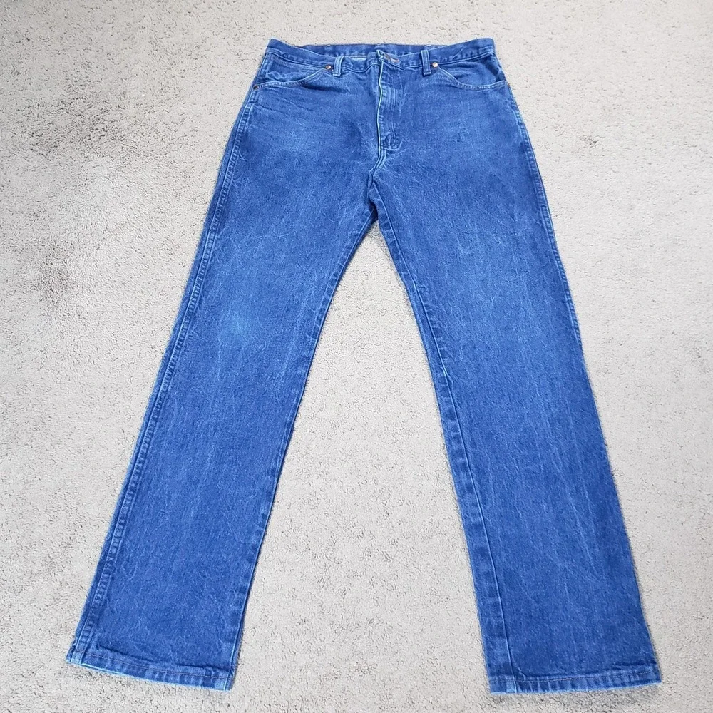 Wrangler 13MWZ Jeans Mens 36x34 (FITS 34x33) Blue Cowboy Cut Bootcut‎ Denim