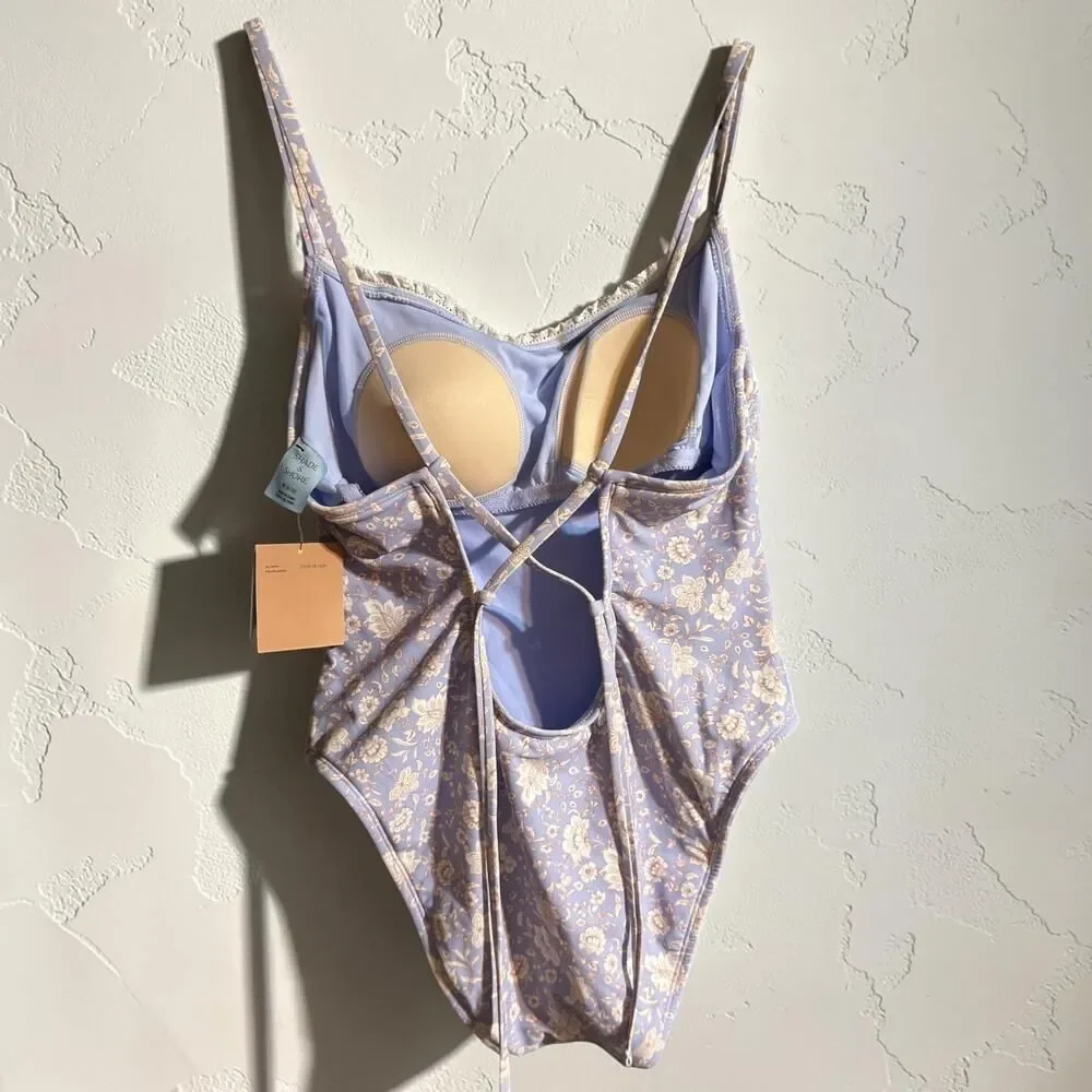 Shade & Shore Floral One Piece Swimsuit Lace trim Medium