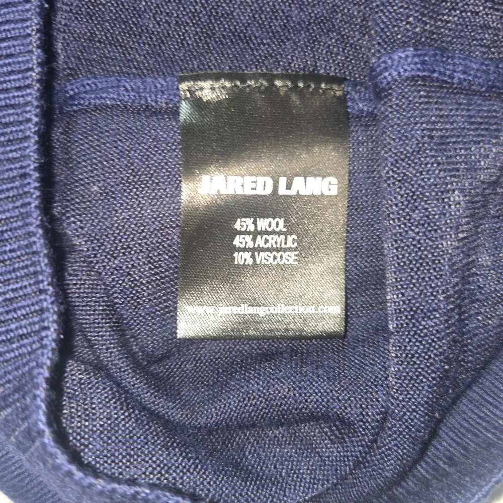 Jared Lang Mens Navy Blue Wool Blend Textured Geometric Crewneck Sweater Large