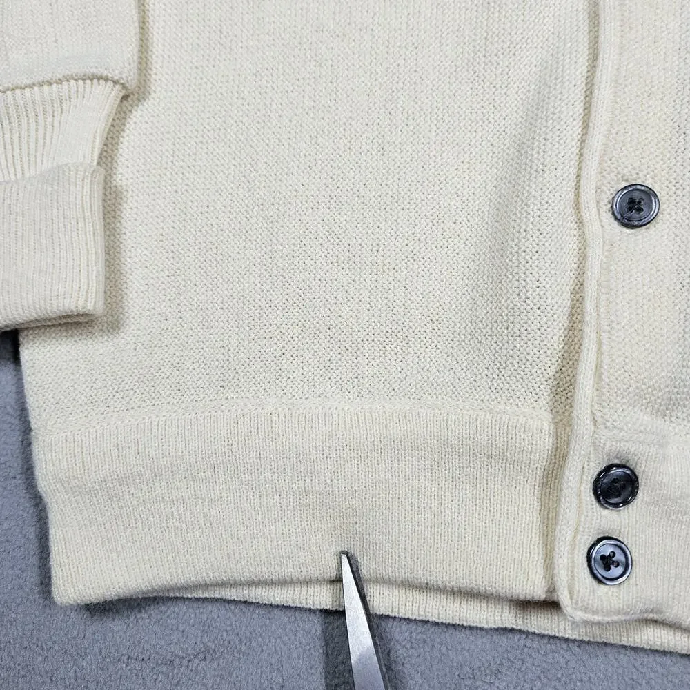 VINTAGE Izod Sweater Mens‎ Small Ivory Acrylic V-neck Cardigan Logo Grandpa