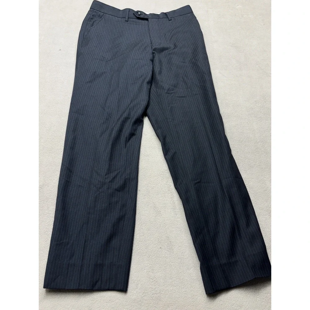 Vintage Giorgio Armani Mens Navy Blue Pinstripe Wool Blend Dress Pants Size 30