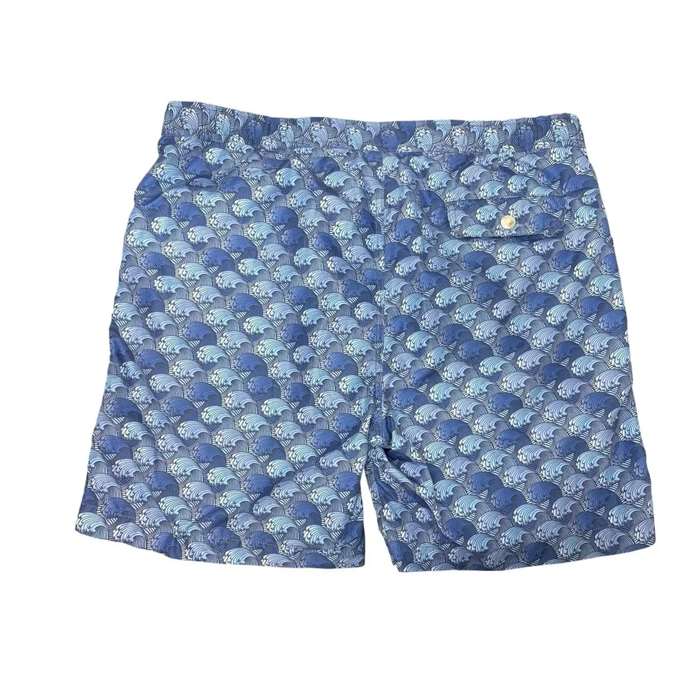 Peter Millar Men's Blue Swim Trunks All‎ Over Wave Print Size Large