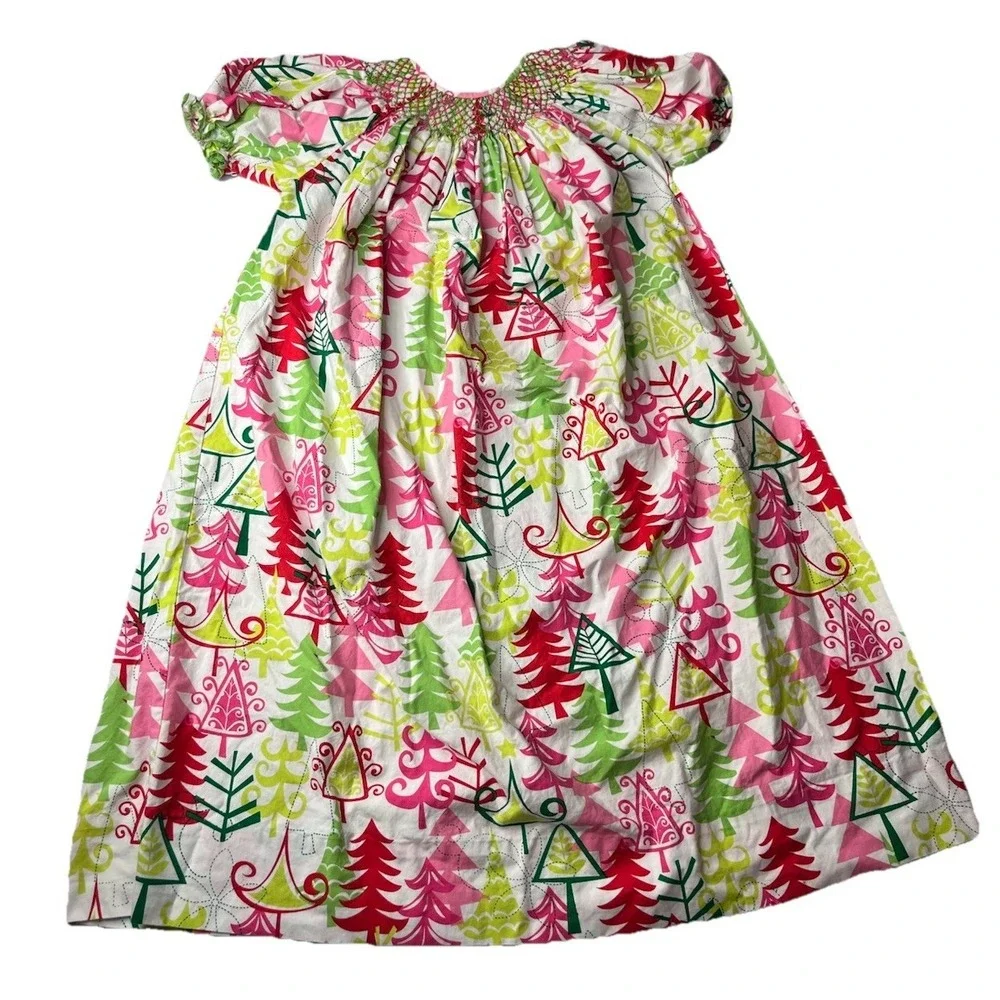 Amanda Remembered Smocked‎ Girls Dress Christmas Tree Print Size 6