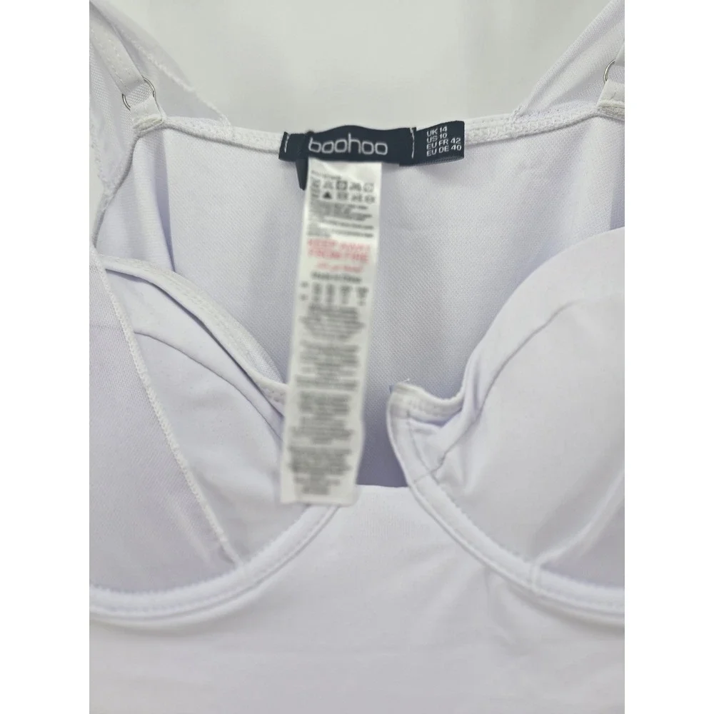 Boohoo One Piece Swimsuit Women 10 White Underwired Tie Shoulder Mesh‎ GZ241209