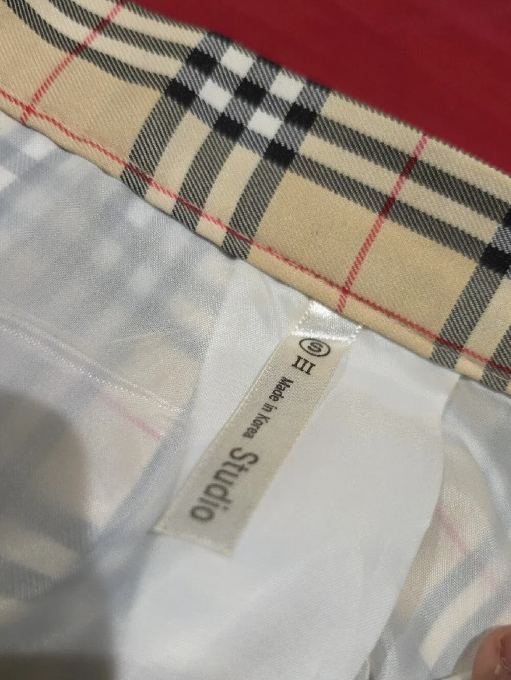 Studio Beige Plaid Pleated Mini Skirt