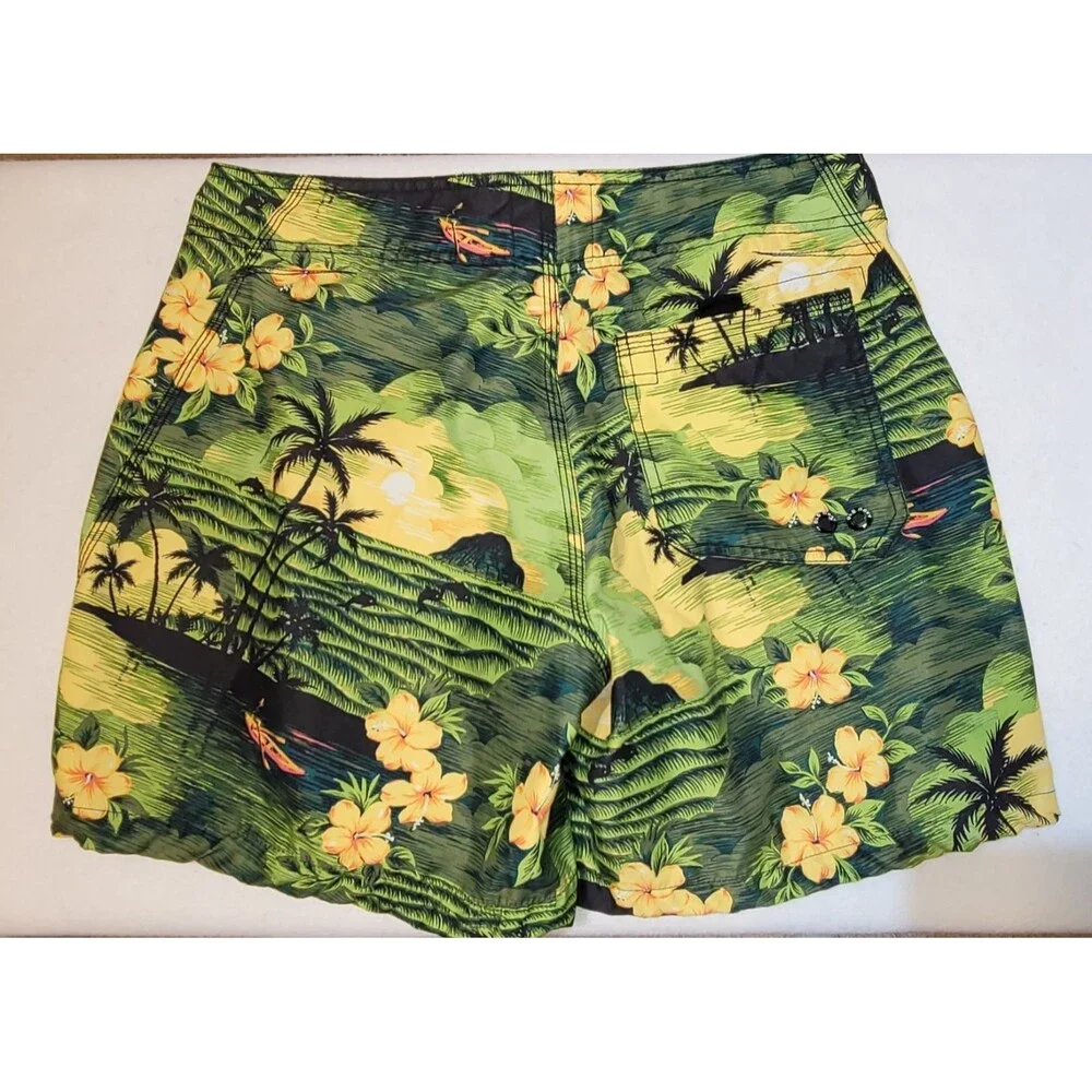 Old Navy Board Shorts Men's Size S Tropical Palm Tree Hawaiian Swim Trunks Green
