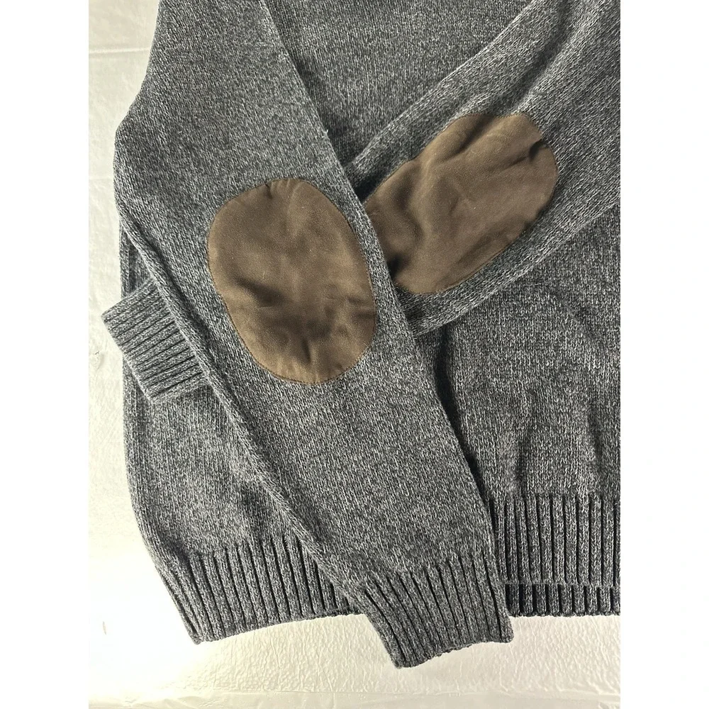 Chaps Ralph‎ Lauren Sweater Adult Small Gray Cotton Elbow Patch Mock Neck Mens