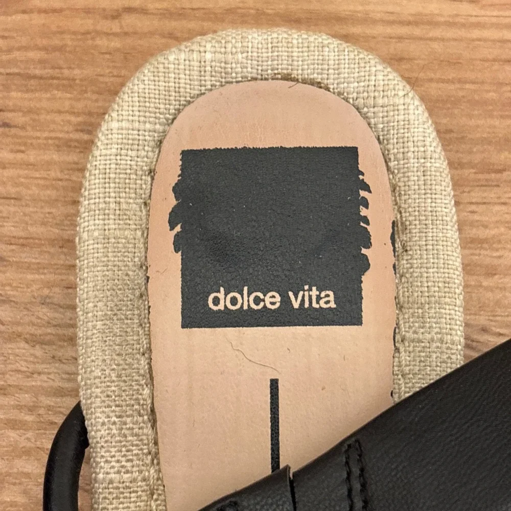 DOLCE VITA Bacey Strap Sandal In Black Women Size 10 Flat Casual‎ Summer Gold